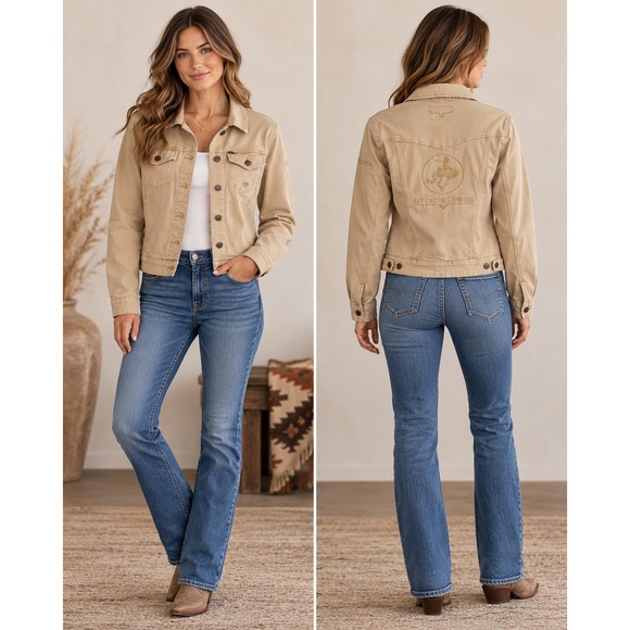 Kimes Ranch Jackets & Blazers - Kimes Ranch Art of the Cowgirl Tan Denim Jacket Medium Western Rodeo